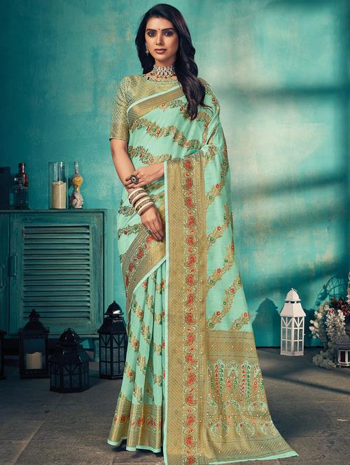 sea green woven saree - 18458320 - Very Small Image - 1
