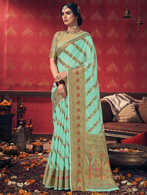 golden zari work woven saree - 18458325 - Very Small Image - 1