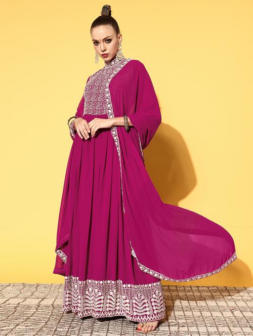 embroidered flared kurta dupatta set - 18458354 - Very Small Image - 1