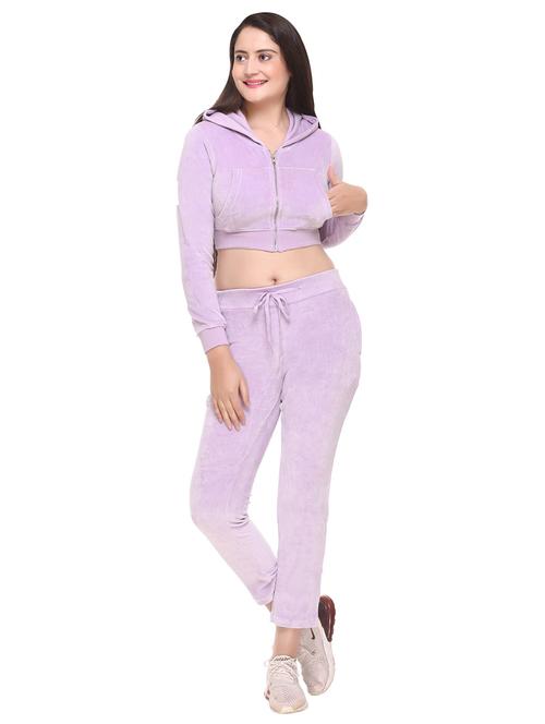 lavender hooded crop sweatshirt with jogger set - 18458398 - Very Small Image - 1