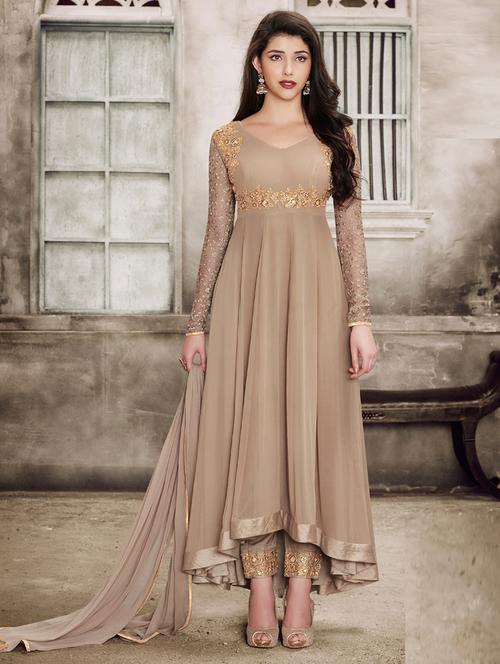 embroidered semi-stitched high-low suit set - 18458620 - Very Small Image - 1