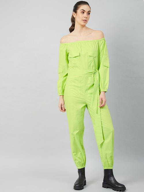 tie front solid off shoulder jumpsuit - 18458883 - Very Small Image - 1