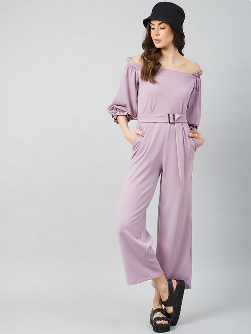 off shoulder solid belted jumpsuit - 18458895 - Very Small Image - 1