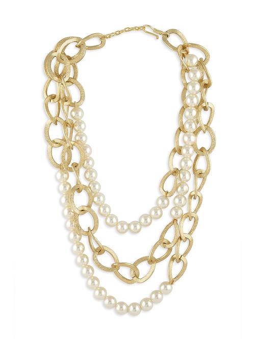 multi-strand gold & white pearl & chain necklace - 18458981 - Very Small Image - 1