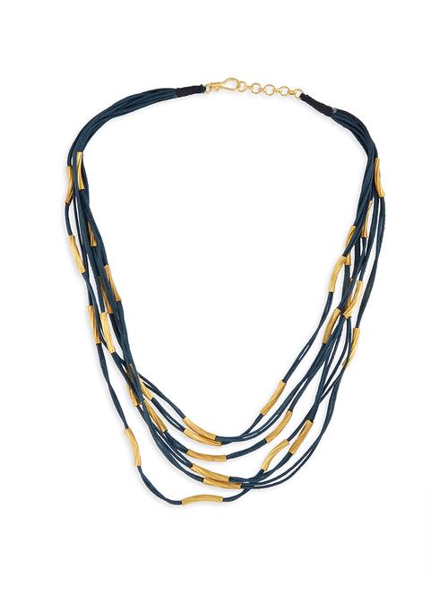 jute beaded blue & gold necklace - 18458988 - Very Small Image - 1
