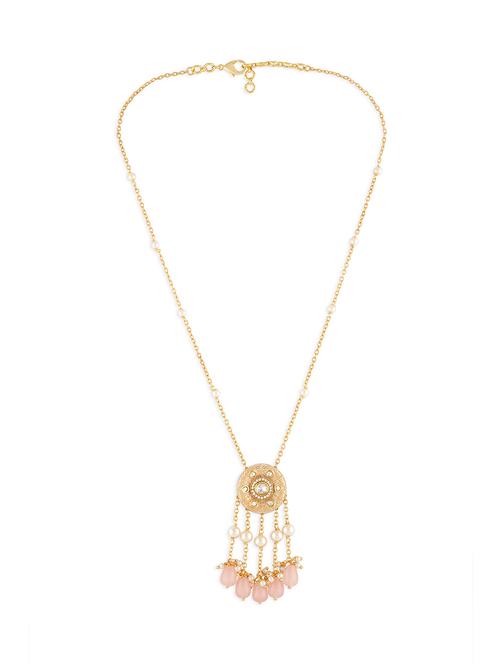 off white kundan polki necklace pendant with pink onyx - 18459000 - Very Small Image - 1
