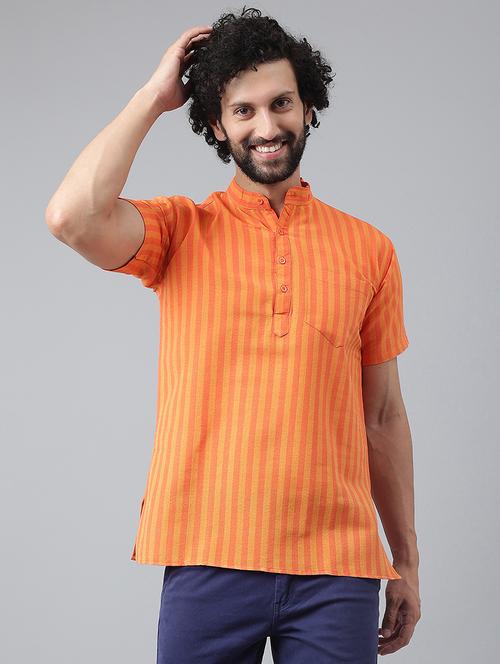 orange striped short kurta - 18459112 - Very Small Image - 1