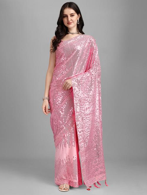 all over sequin work woven saree with blouse - 18459201 - Very Small Image - 1