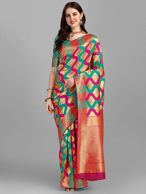 jacquard work woven saree with blouse - 18459212 - Very Small Image - 1