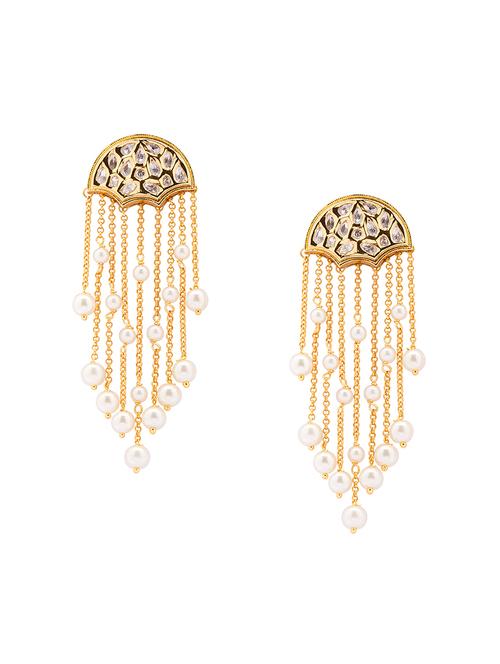 gold & white kundan polki dangle earrings - 18459882 - Very Small Image - 1