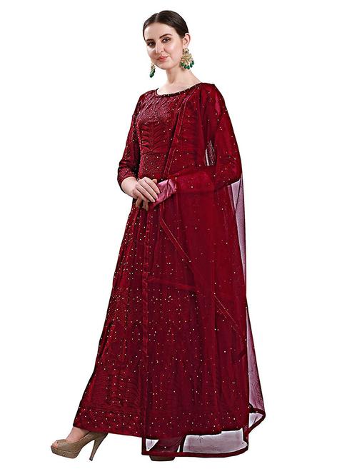 embroidered semi-stitched anarkali suit set - 18459897 - Very Small Image - 1