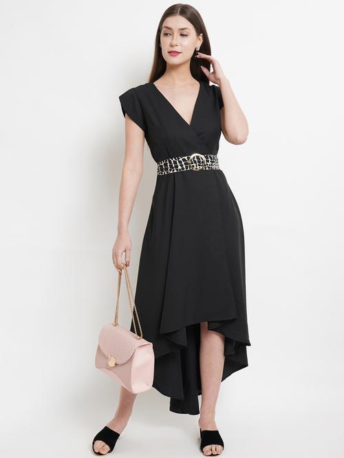 v-neck belted high low dress - 18460015 - Very Small Image - 1