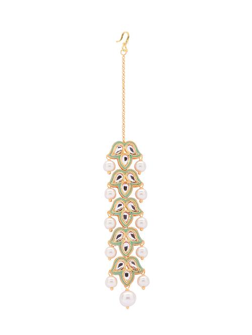 green brass maang teeka - 18460032 - Very Small Image - 1