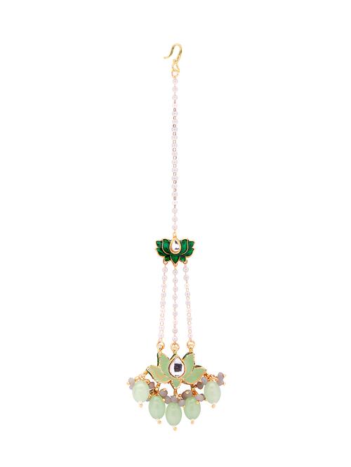 green brass maang teeka - 18460041 - Very Small Image - 1