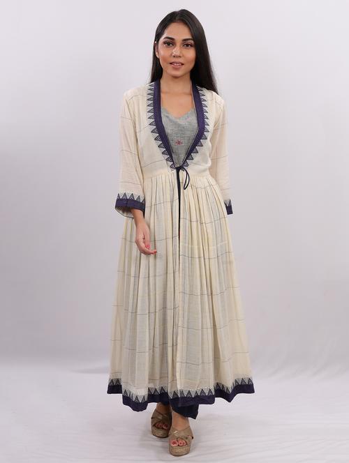 checkered layered ethnic dress with jacket - 18460274 - Very Small Image - 1