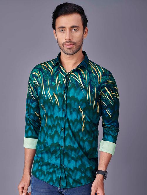 teal printed casual shirt - 18460346 - Very Small Image - 1