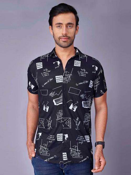 navy-blue printed casual shirt - 18460349 - Very Small Image - 1