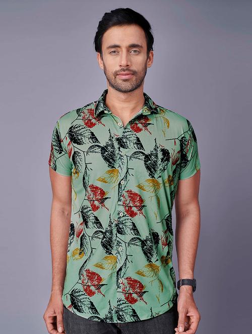 green printed casual shirt - 18460357 - Very Small Image - 1
