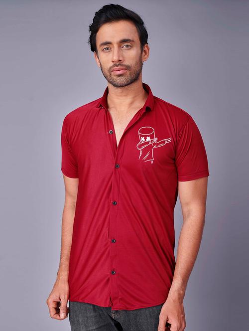 red chest-printed casual shirt - 18460359 - Very Small Image - 1