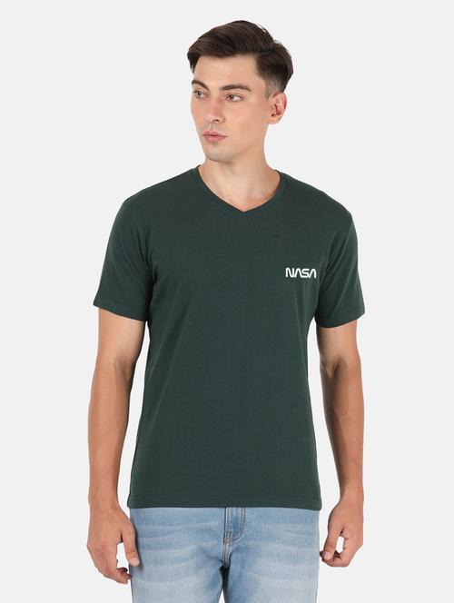 bottle-green chest-printed t-shirt - 18460491 - Very Small Image - 1