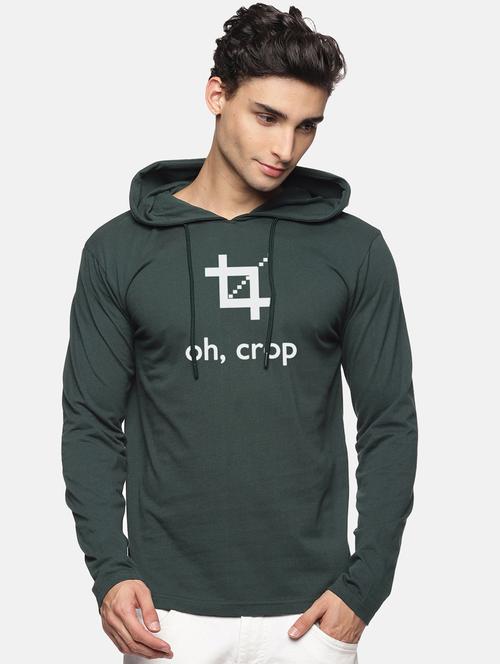 olive green chest-printed hooded t-shirt - 18460493 - Very Small Image - 1