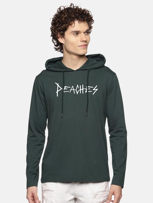 olive green chest-printed hooded t-shirt - 18460495 - Very Small Image - 1