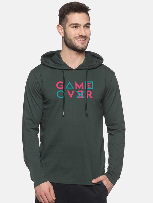 olive green chest-printed hooded t-shirt - 18460497 - Very Small Image - 1