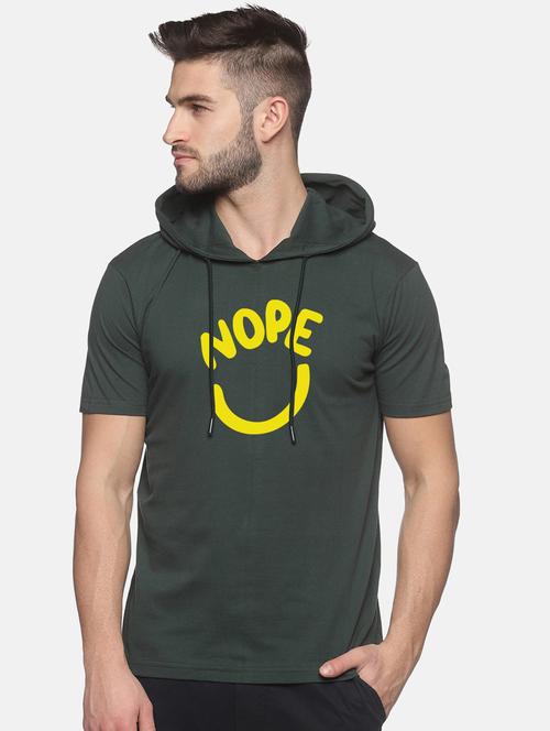 olive green chest-printed hooded t-shirt - 18460499 - Very Small Image - 1