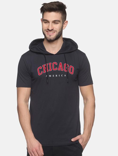charcoal chest-printed hooded t-shirt - 18460503 - Very Small Image - 1