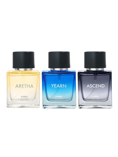 ajmal aretha edp 50 ml for women and ajmal yearn edp 50 ml for men and ajmal ascend edp 50 ml for unisex +2 perfume testers free - 18460775 - Very Small Image - 1