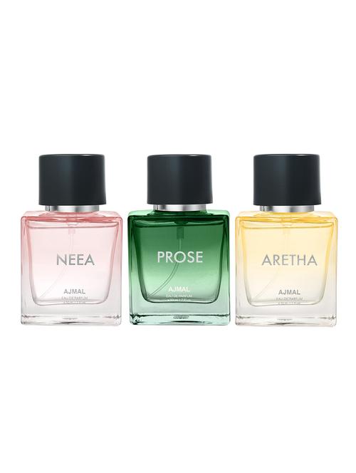 ajmal neea edp 50 ml for women and ajmal prose edp 50 ml for men and ajmal aretha edp 50 ml for women +2 perfume testers free - 18460779 - Very Small Image - 1
