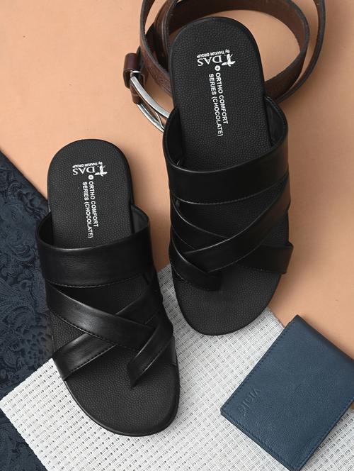 black faux leather slip on sandals - 18460875 - Very Small Image - 1
