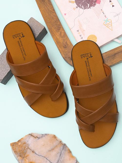 tan faux leather slip on sandals - 18460877 - Very Small Image - 1