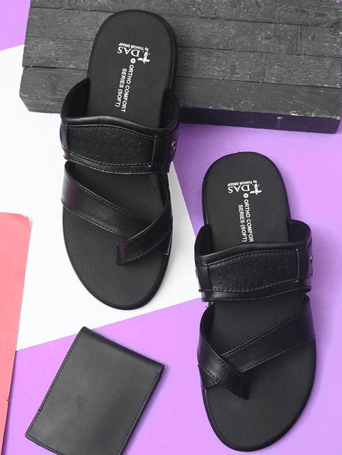 black faux leather slip on sandals - 18460878 - Very Small Image - 1