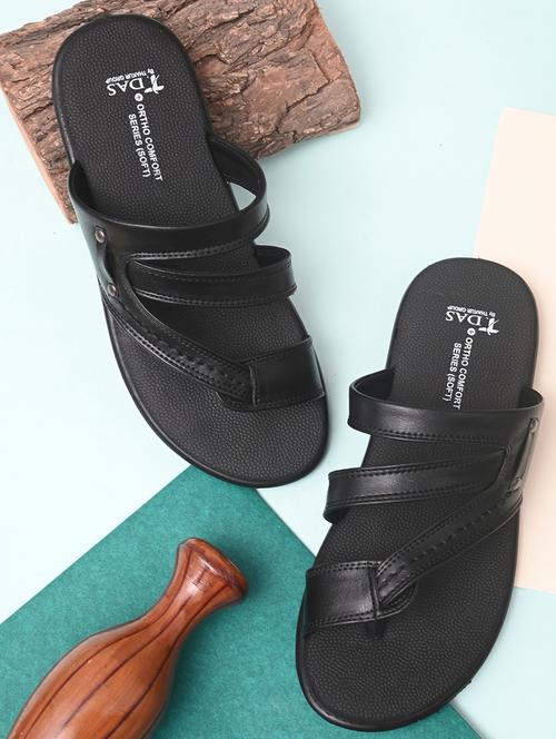 black faux leather slip on sandals - 18460884 - Very Small Image - 1