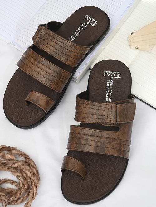 tan faux leather slip on sandals - 18460886 - Very Small Image - 1