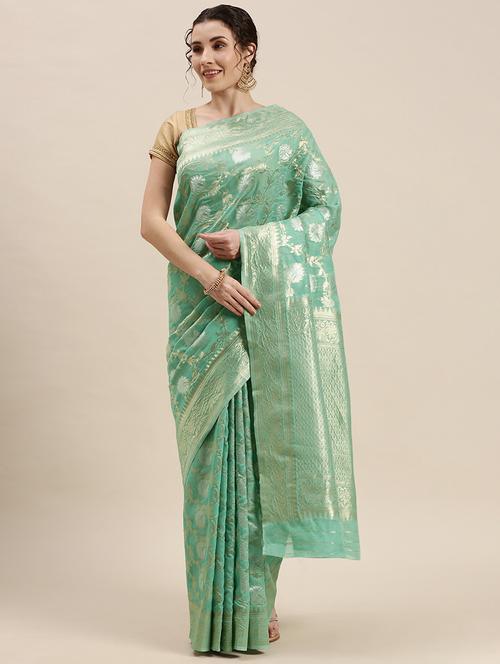 golden zari work woven saree - 18460913 - Very Small Image - 1