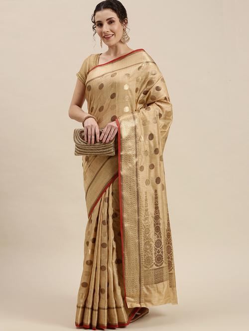 golden zari work woven saree - 18460916 - Very Small Image - 1