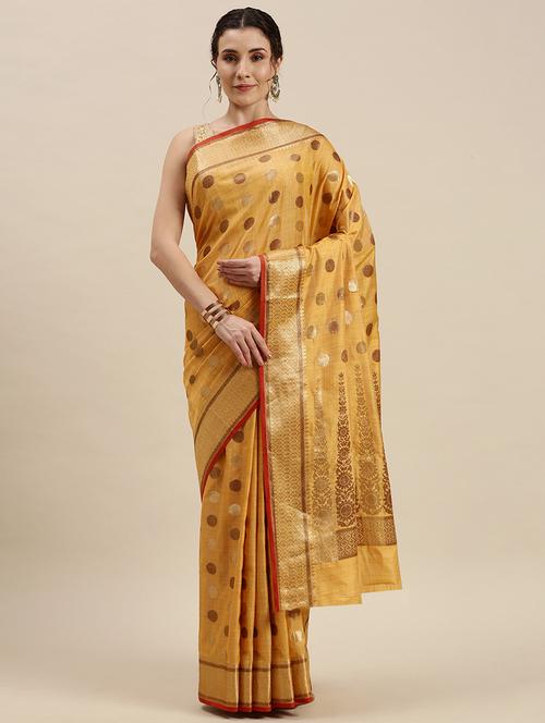 golden zari work woven saree - 18460920 - Very Small Image - 1