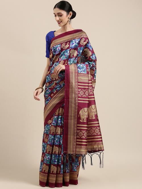 tassel detailed printed saree with blouse - 18460921 - Very Small Image - 1