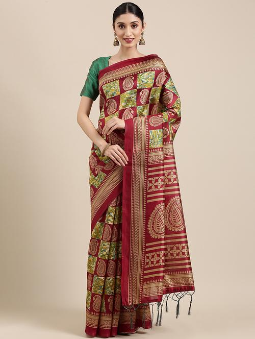 tassel detailed printed saree - 18460922 - Very Small Image - 1