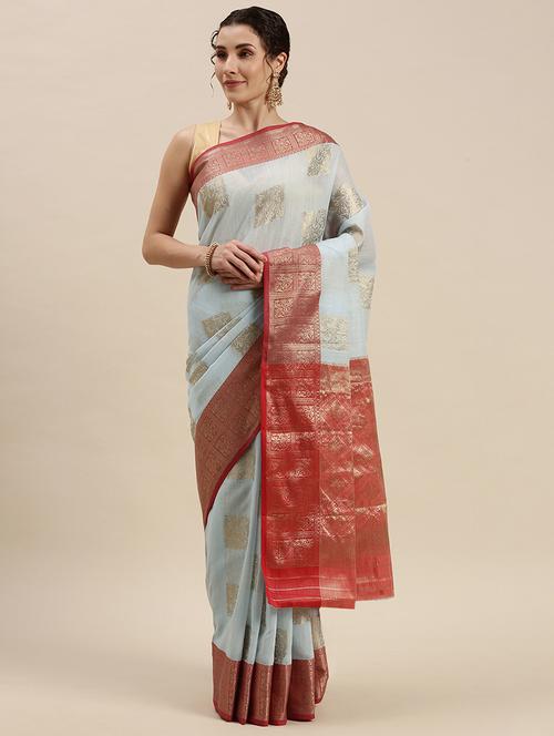 golden zari work woven saree - 18460934 - Very Small Image - 1