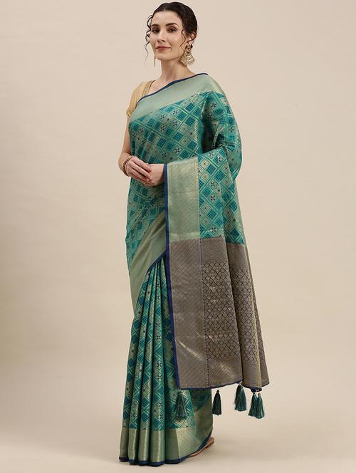 golden zari work woven saree - 18460960 - Very Small Image - 1