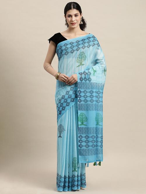 tassel detailed printed saree with blouse - 18460976 - Very Small Image - 1