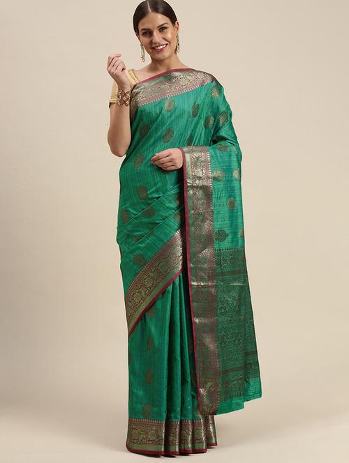 golden zari work woven saree - 18460994 - Very Small Image - 1