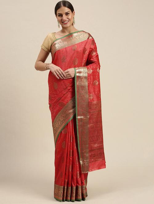 golden zari work woven saree - 18460996 - Very Small Image - 1
