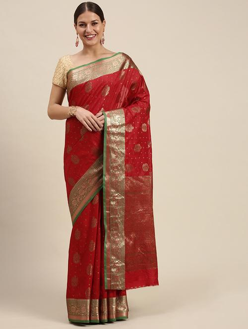 golden zari work woven saree - 18460999 - Very Small Image - 1