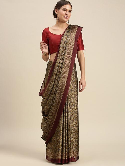contrast bordered printed saree - 18461015 - Very Small Image - 1
