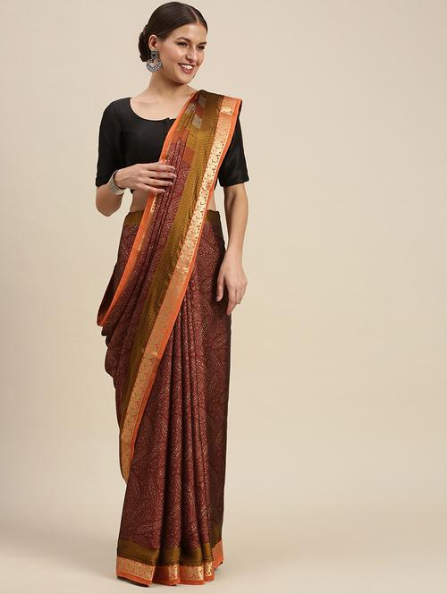 contrast border printed saree - 18461024 - Very Small Image - 1