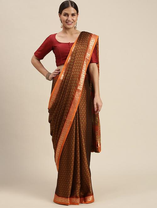contrast border printed saree with blouse - 18461026 - Very Small Image - 1